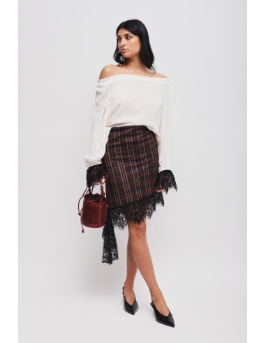 Maryley-blouse met boothals en kanten manchetten
