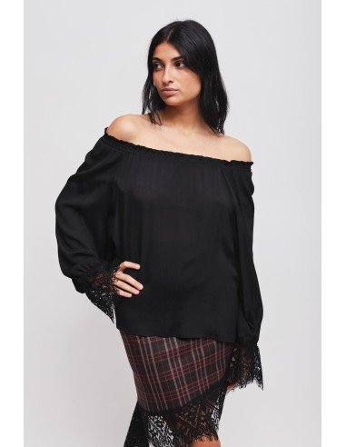 Maryley-blouse met boothals en kanten manchetten