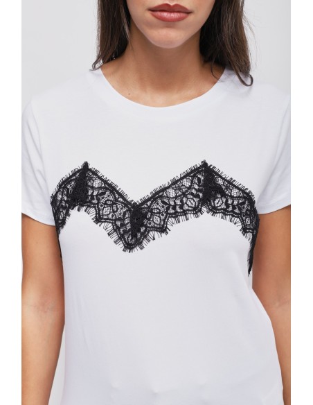 T-shirt met kanten applicaties Maryley