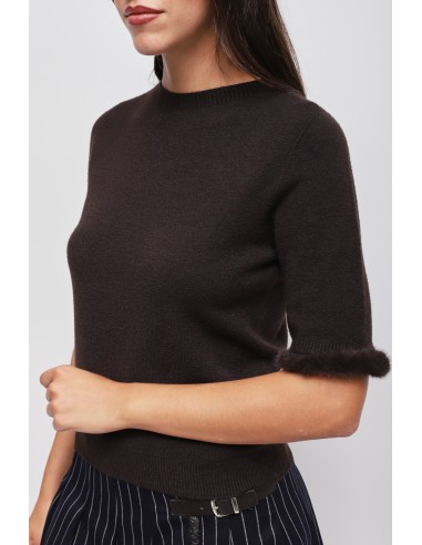 Top met korte mouwen en imitatiebontdetail van Maryley