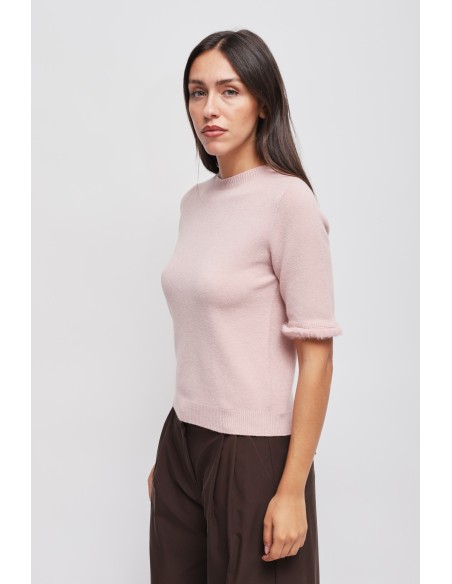 Top met korte mouwen en imitatiebontdetail van Maryley
