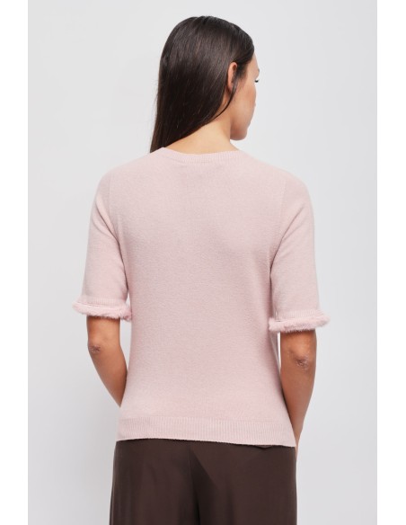 Top met korte mouwen en imitatiebontdetail van Maryley