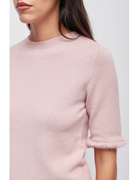 Top met korte mouwen en imitatiebontdetail van Maryley