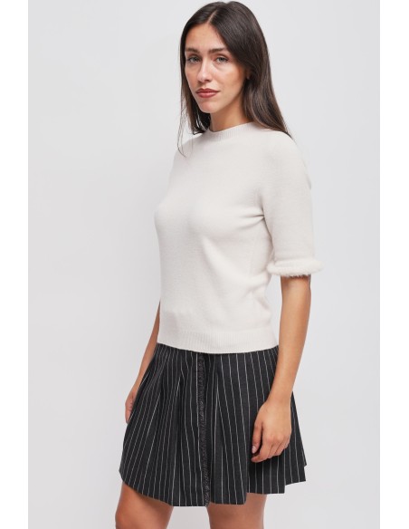 Top met korte mouwen en imitatiebontdetail van Maryley