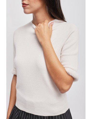 Top met korte mouwen en imitatiebontdetail van Maryley