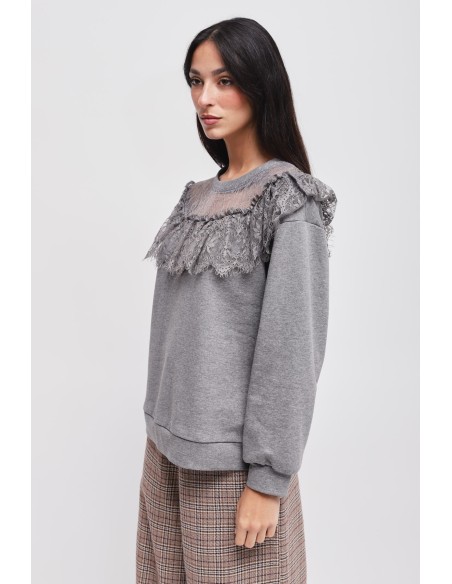 Maryley-sweater met kanten halslijn