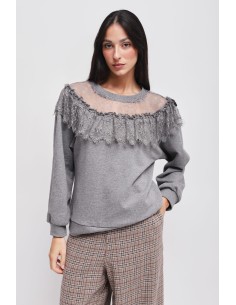 Maryley-sweater met kanten halslijn
