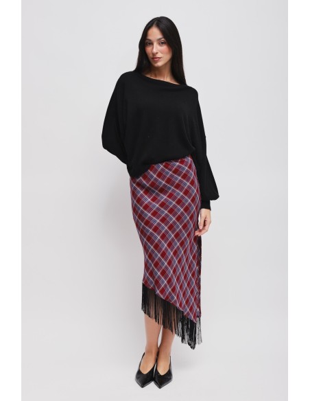 Geruite rok met franjes en split Maryley