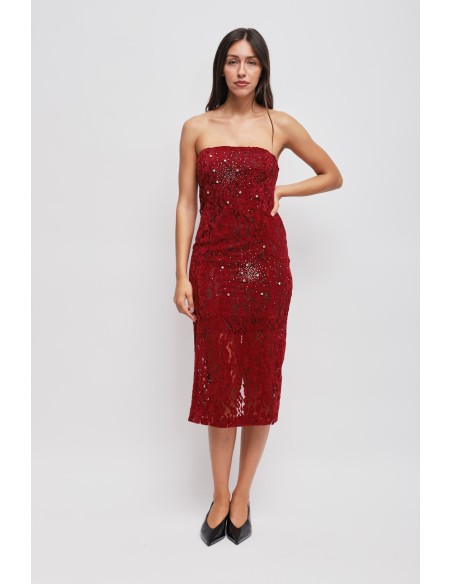 Straploze kanten jurk met strass-details van Maryley