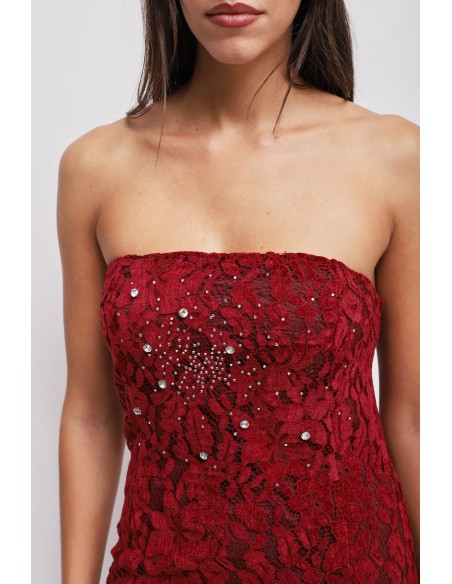 Straploze kanten jurk met strass-details van Maryley
