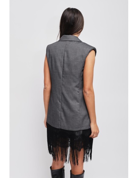 Gilet met enkele rij knopen en franjes Maryley