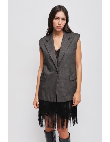 Gilet met enkele rij knopen en franjes Maryley