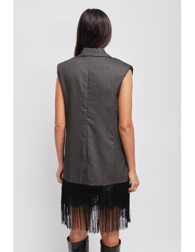 Gilet met enkele rij knopen en franjes Maryley