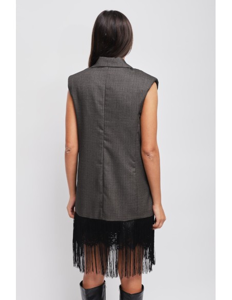 Gilet met enkele rij knopen en franjes Maryley