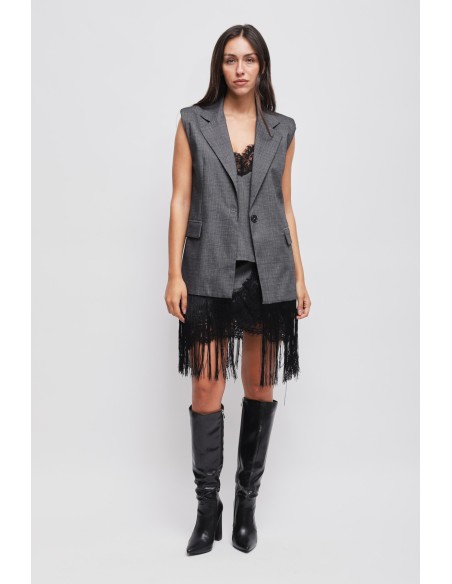 Gilet met enkele rij knopen en franjes Maryley