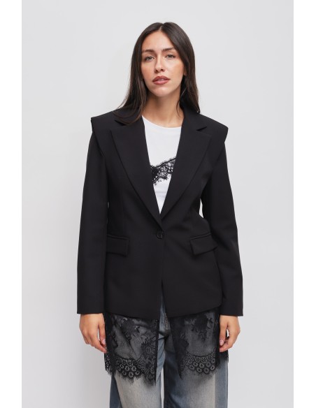 Maryley blazer met één rij knopen en kanten detail