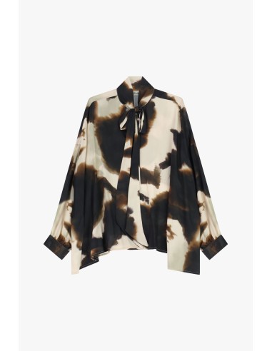 Dixie-blouse met abstracte print, strik en lange mouwen