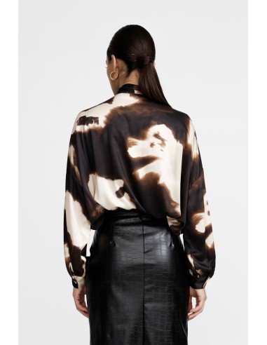 Dixie-blouse met abstracte print, strik en lange mouwen