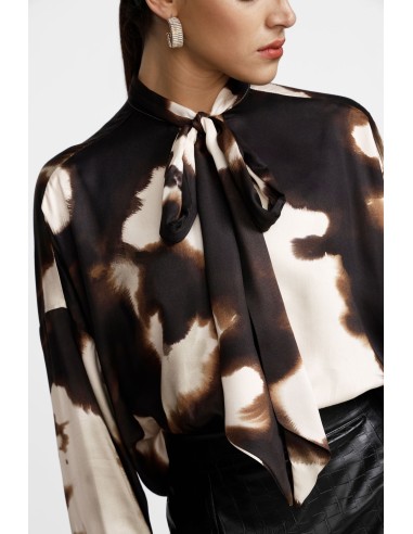 Dixie-blouse met abstracte print, strik en lange mouwen