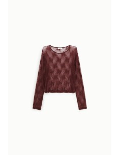Dixie T-shirt met lange mouwen van geborduurde tule 2
