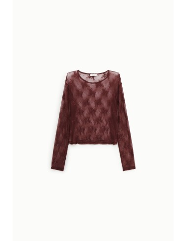 Dixie T-shirt met lange mouwen van geborduurde tule