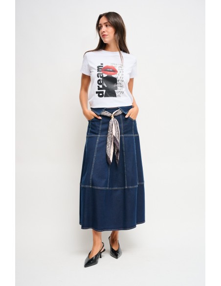 Katoenen T-shirt met print en strass-steentjes van Maryley