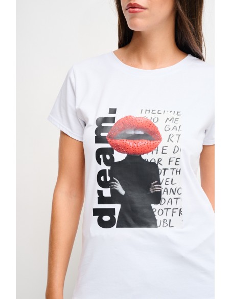 Katoenen T-shirt met print en strass-steentjes van Maryley