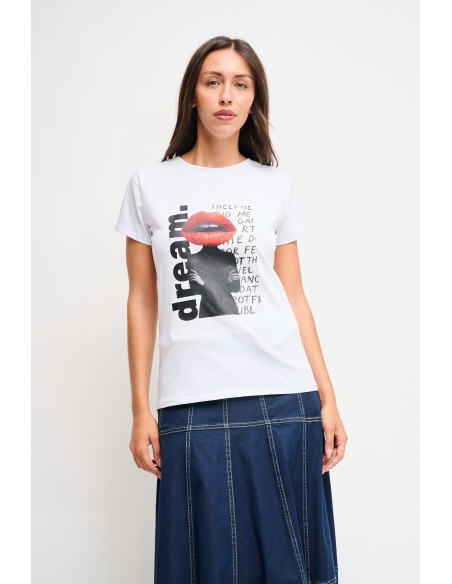 Katoenen T-shirt met print en strass-steentjes van Maryley