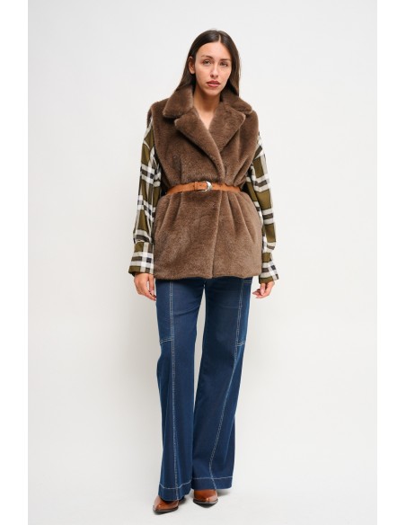 Maryley gilet van imitatiebont met riem