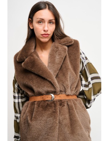 Maryley gilet van imitatiebont met riem