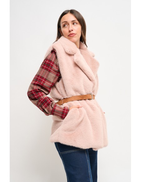 Maryley gilet van imitatiebont met riem