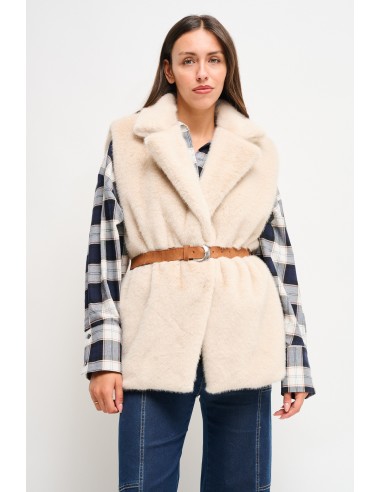 Maryley gilet van imitatiebont met riem
