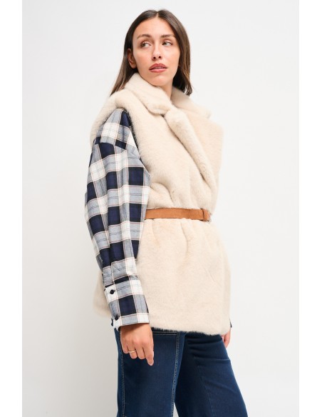 Maryley gilet van imitatiebont met riem