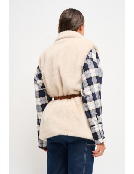 Maryley gilet van imitatiebont met riem