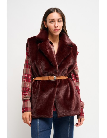 Maryley gilet van imitatiebont met riem