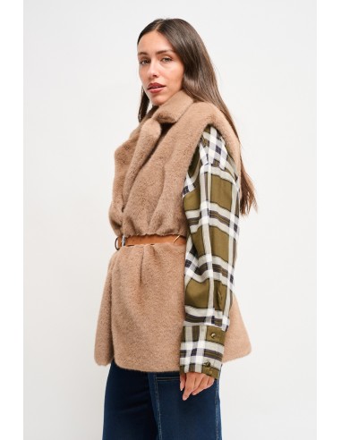 Maryley gilet van imitatiebont met riem