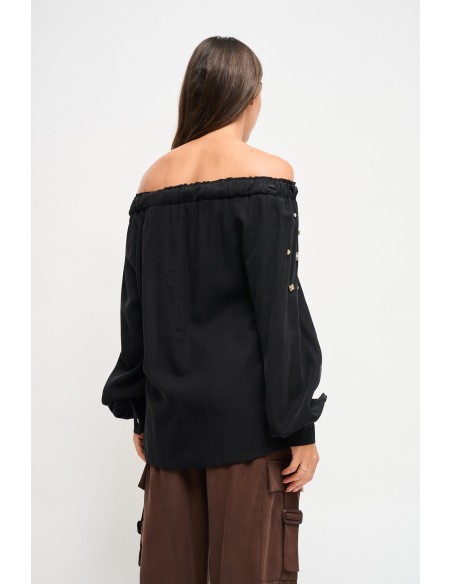 Viscose top met boothals en strass-steentjes van Maryley