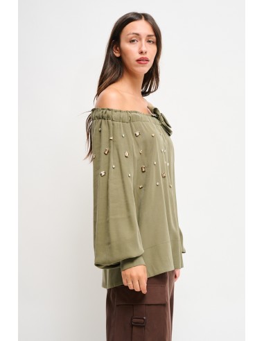 Viscose top met boothals en strass-steentjes van Maryley