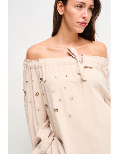 Viscose top met boothals en strass-steentjes van Maryley
