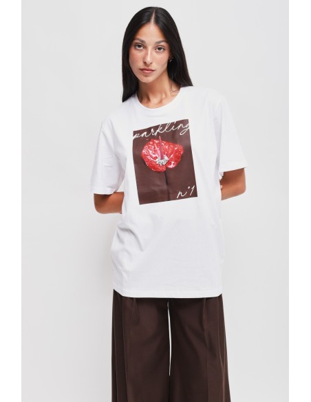 Katoenen T-shirt met print en strass-steentjes van Maryley