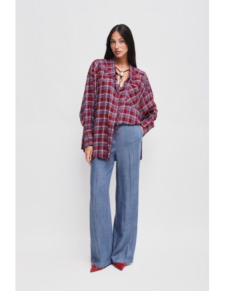 Oversized geruit viscose overhemd Maryley