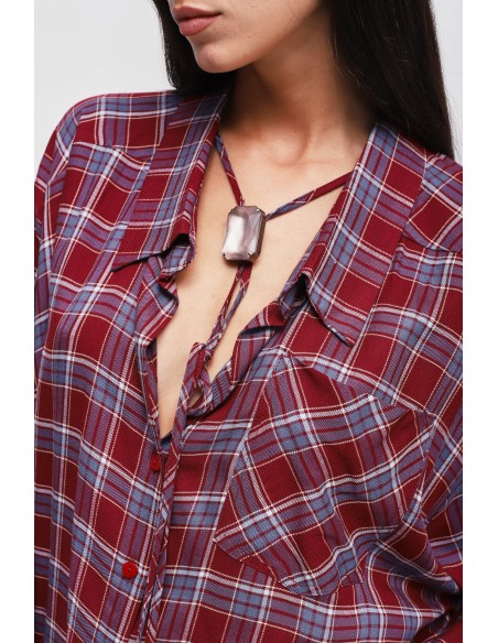 Oversized geruit viscose overhemd Maryley