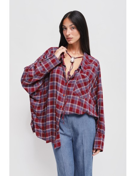 Oversized geruit viscose overhemd Maryley