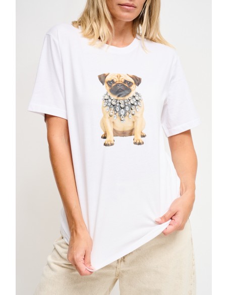 Katoenen T-shirt met print en strass-steentjes van Maryley