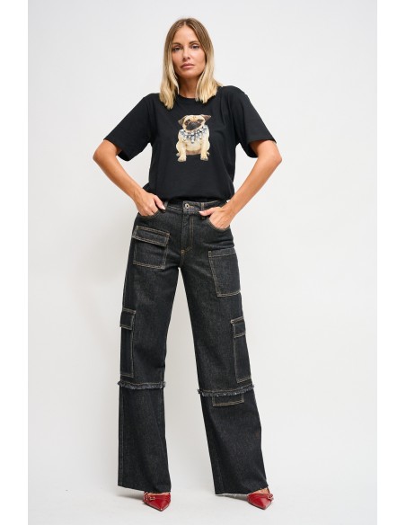 Katoenen T-shirt met print en strass-steentjes van Maryley