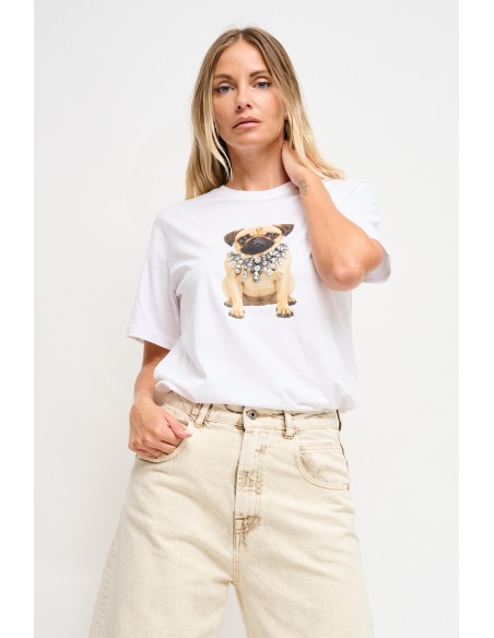 Katoenen T-shirt met print en strass-steentjes van Maryley