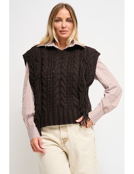 Gebreid vest met franjes Maryley