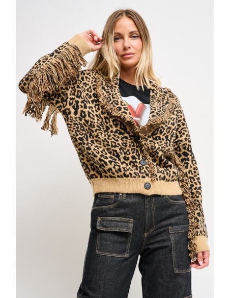Luipaardvest met franjes Maryley