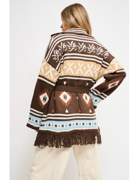 Cardigan met geometrisch patroon en ceintuur van Maryley