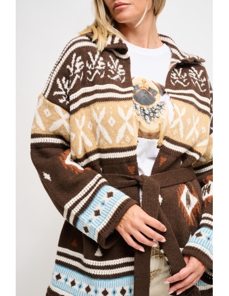 Cardigan met geometrisch patroon en ceintuur van Maryley